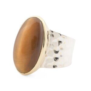 SHIVAM India Sterling Silver And Brass Tiger's Eye Ring